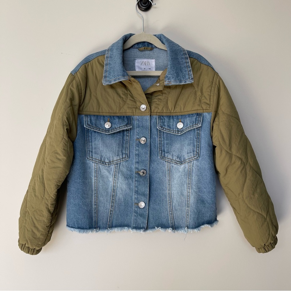 ZARA COMBINATION DENIM JACKET in Olive Green